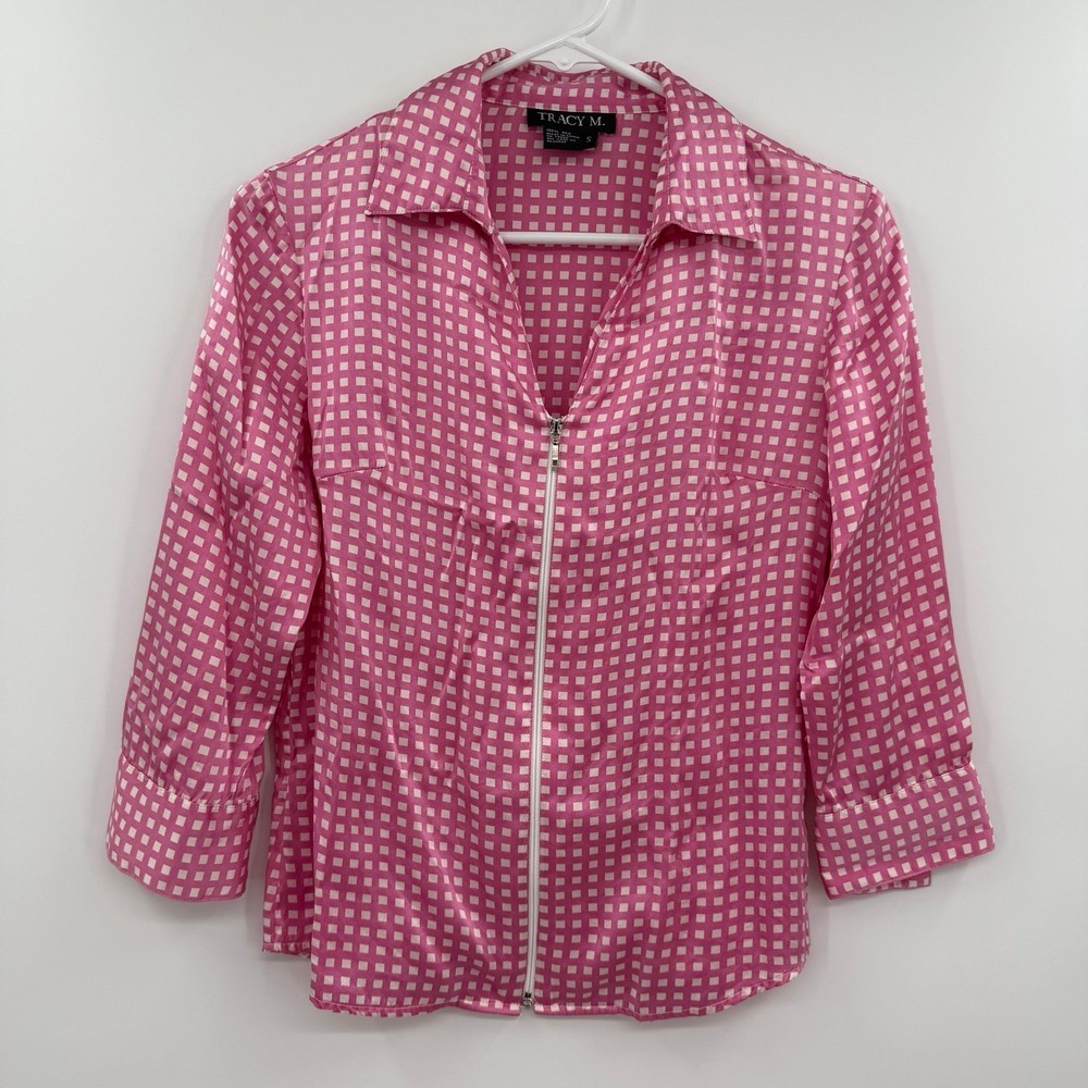 Women's Tracy M 1990's‎ Women's Silk pink full zip blouse small